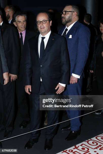 President of Institut du Monde Arabe Jack Lang, French President Francois Hollande and Morocco's King Mohammed VI visit 'Tresor de l'Islam en...