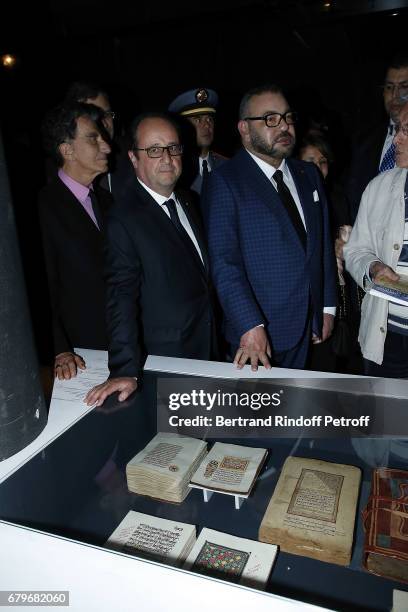 President of Institut du Monde Arabe Jack Lang, French President Francois Hollande and Morocco's King Mohammed VI visit 'Tresor de l'Islam en...