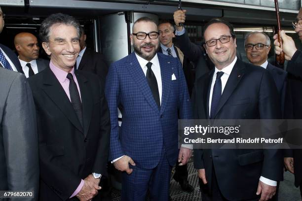 President of Institut du Monde Arabe Jack Lang, Morocco's King Mohammed VI and French President Francois Hollande visit 'Tresor de l'Islam en...