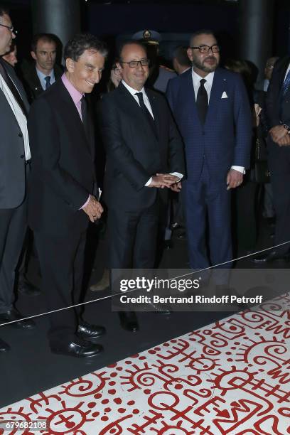 President of Institut du Monde Arabe Jack Lang, French President Francois Hollande and Morocco's King Mohammed VI visit 'Tresor de l'Islam en...