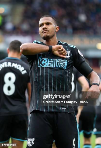 Salomon Rondon of West Bromwich Albion celebrates after scoring a goal to make it 1-1 during the Premier League match between Burnley and West...