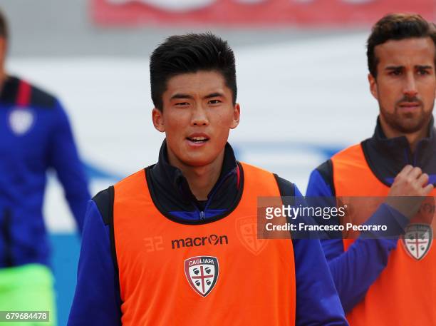 Kwang Song Han of Cagliari Calcio before the Serie A match between SSC Napoli and Cagliari Calcio at Stadio San Paolo on May 6, 2017 in Naples, Italy.
