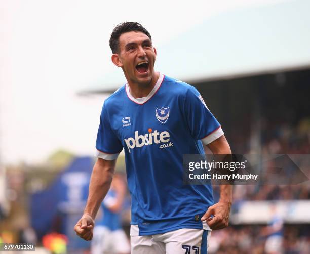 Gary Roberts reacts during the Sky Bet League Two match between Portsmouth and Cheltenham Town at Fratton Park on May 6, 2017 in Portsmouth, England.