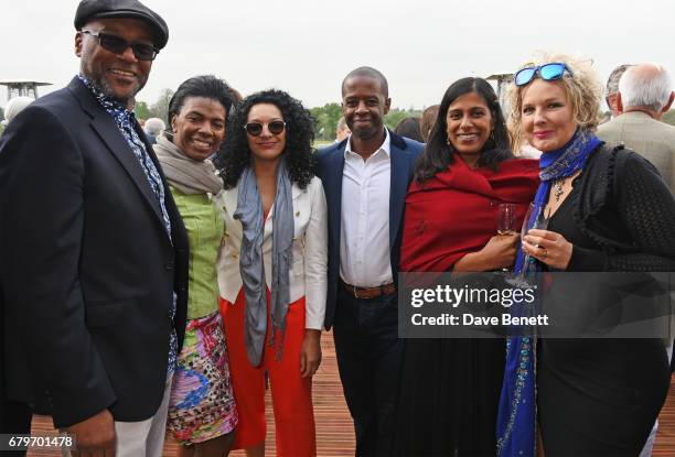 Colin Salmon, Diane Henry Lepart, Kanya King, Adrian Lester, Lolita Chakrabarti and Fiona Hawthorne attend the Audi Polo Challenge at Coworth Park on...