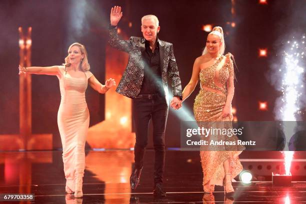 Michelle, HP Baxxter and Shirin David during the finals of the tv competition 'Deutschland sucht den Superstar' at Coloneum on May 6, 2017 in...