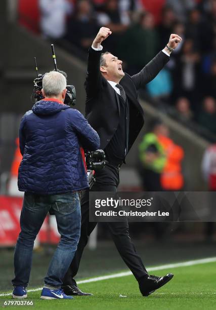 Paul Clement, Manager of Swansea City celebrates after the Premier League match between Swansea City and Everton at the Liberty Stadium on May 6,...