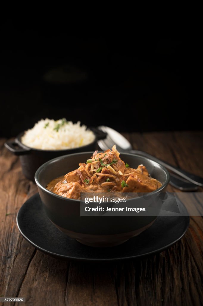 Paneer Butter Masala and Rice.