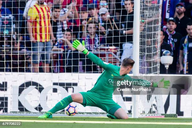 Ter Stegen of FC Barcelona trying to stop Bakambu of Villareal goal during the Spanish championship Liga football match between FC Barcelona vs...