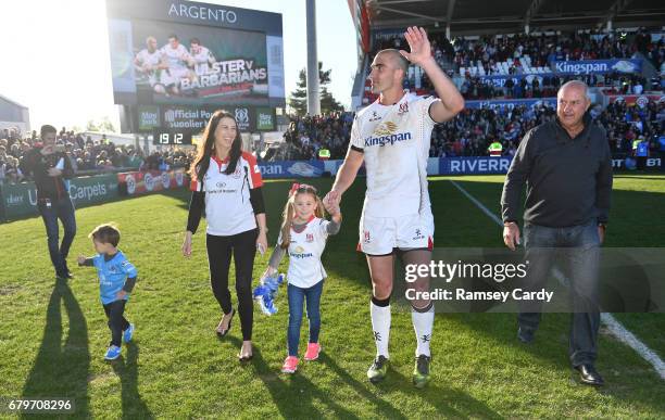 Antrim , Ireland - 6 May 2017; Ulster's Ruan Pienaar with son Jean Luc, daughter Lemay, wife Monique and father Gysie following the Guinness PRO12...