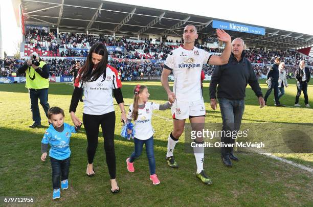 Antrim , Ireland - 6 May 2017; Ruan Pienaar of Ulster along with his family, son Jean-Luc, wife Monique, daughter Lemay and Father Gysie Pienaar...