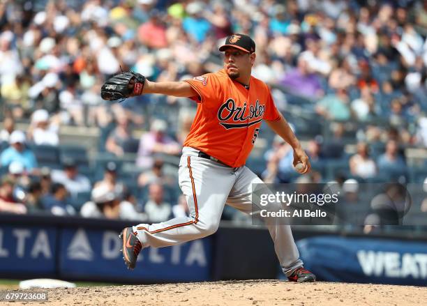 Vidal Nuno of the Baltimore Orioles pitches against the New York Yankees during their game at Yankee Stadium on April 29, 2017 in New York City.