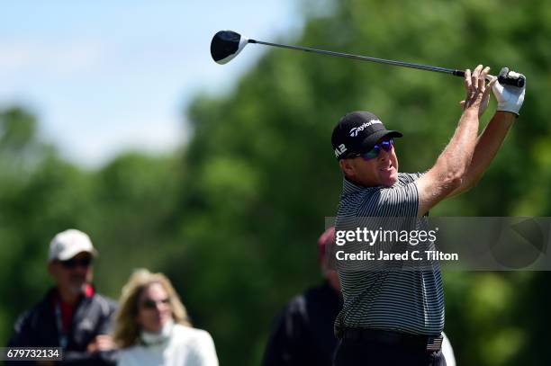 Points plays his shot from the 12th tee during round three of the Wells Fargo Championship at Eagle Point Golf Club on May 6, 2017 in Wilmington,...