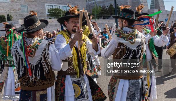 Members of "Pauliteiros de Miranda:, Miranda do Douro, Portugal, during the XII Parade of Iberian Masks at Jardim da Praca do Imperio during the 12th...