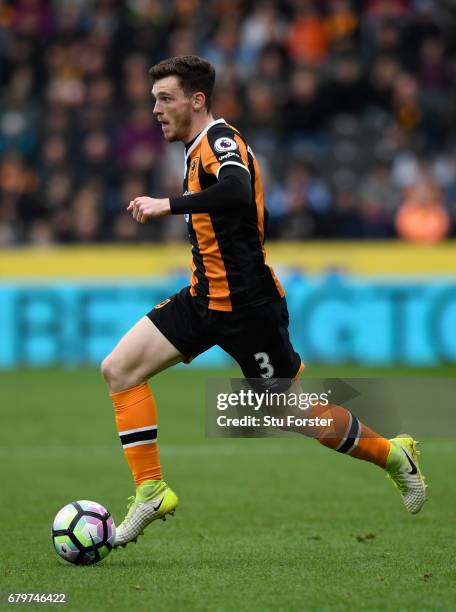 Hull player Andy Robertson in action during the Premier League match between Hull City and Sunderland at KCOM Stadium on May 6, 2017 in Hull, England.