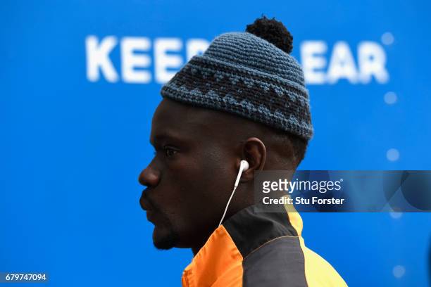 Hull player Oumar Niasse wearing a nice wool hat arrives at the stadium before the Premier League match between Hull City and Sunderland at KCOM...