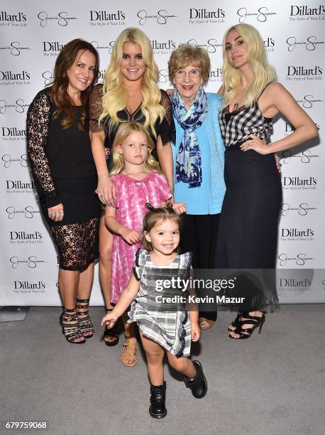 Tina Simpson, Jessica Simpson, Maxwell Drew Johnson, Jagger Snow Ross, Dorothy Drew and Ashlee Simpson attend a spring style event benefitting The...