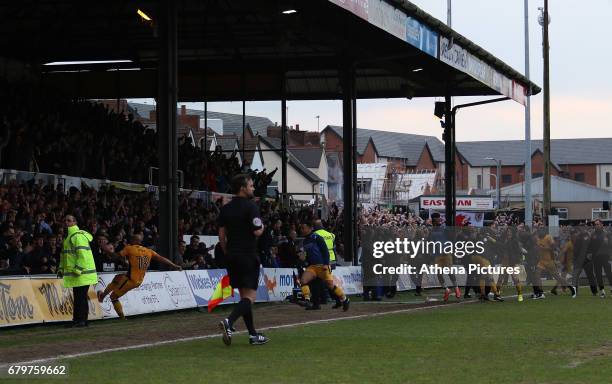 Euphoria hits Rodney Parade as Mark O'Briens goal saves Newport from relegation from the Football League during the Sky Bet League Two match between...