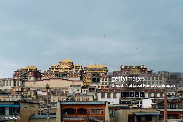 songzanlin tibetan buddhist monastery, gadan, shangrila, yunnan. - songzanlin monastery fotografías e imágenes de stock
