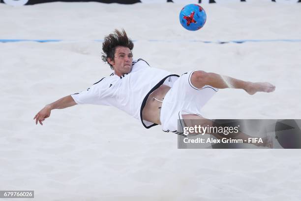 Amarelle of FIFA All Stars attempts a bicycle kick during the FIFA Beach Soccer World Cup Bahamas 2017 exhibition match between Bahamas and FIFA...
