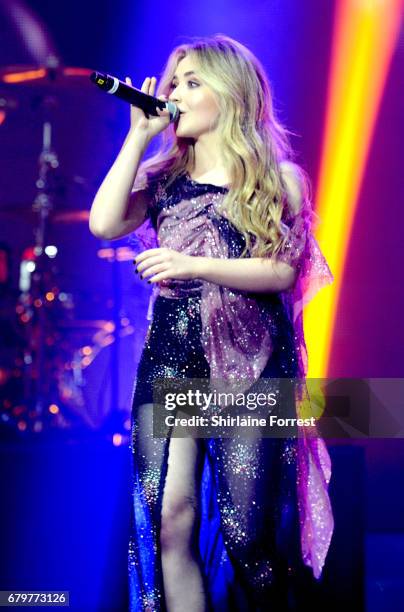 Sabrina Carpenter performs with The Vamps at Manchester Arena on May 6, 2017 in Manchester, England.