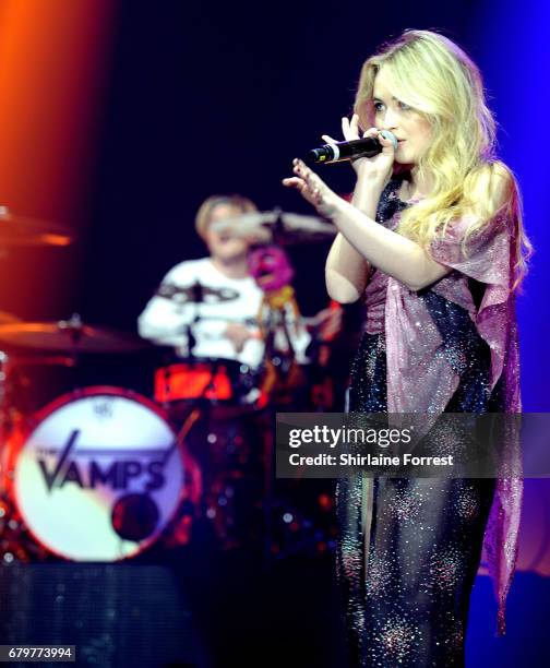 Sabrina Carpenter performs with The Vamps at Manchester Arena on May 6, 2017 in Manchester, England.
