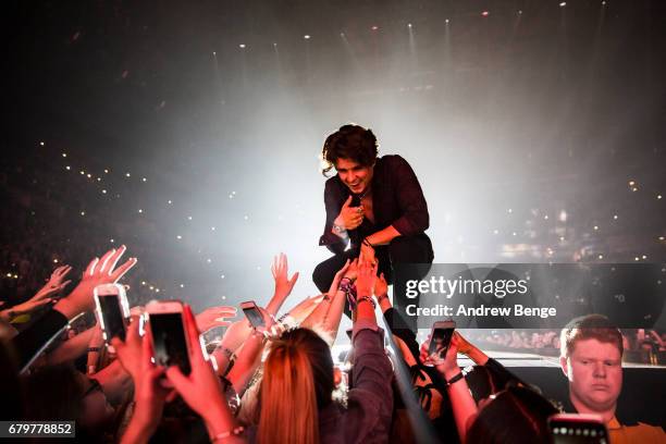 Bradley Simpson of The Vamps performs at Manchester Arena on May 6, 2017 in Manchester, England.