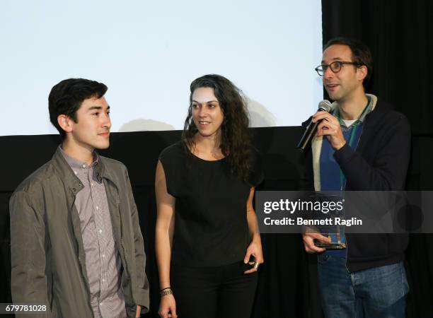 Winners Daniel Garber, Sierra Pettengill, and Pacho Velez attend the 2017 Montclair Film Festival on May 6, 2017 in Montclair, New Jersey.