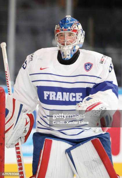 Cristobal Huet of France during the 2017 IIHF Ice Hockey World Championship game between Norway and France at AccorHotels Arena on May 06, 2017 in...