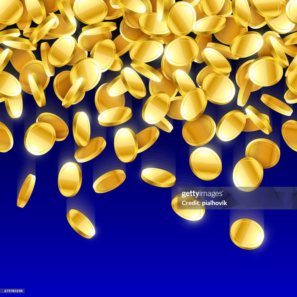 Gold Falling 3d Coins On Color Background High-Res Vector Graphic ...