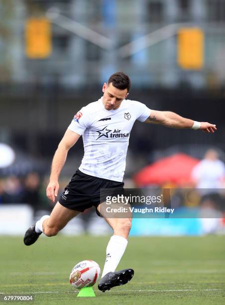 Craig Hall of Toronto Wolfpack kicks during the first half of a Kingstone Press League 1 match against Oxford RLFC at Lamport Stadium on May 6, 2017...