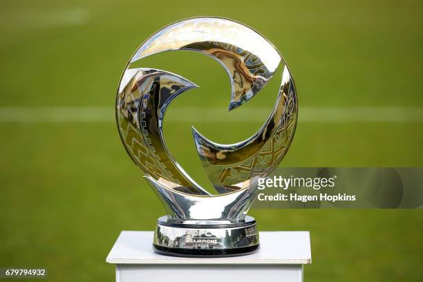 The OFC Champions League trophy on display during the OFC Champions League Final match between Team Wellington and Auckland City at David Farrington...