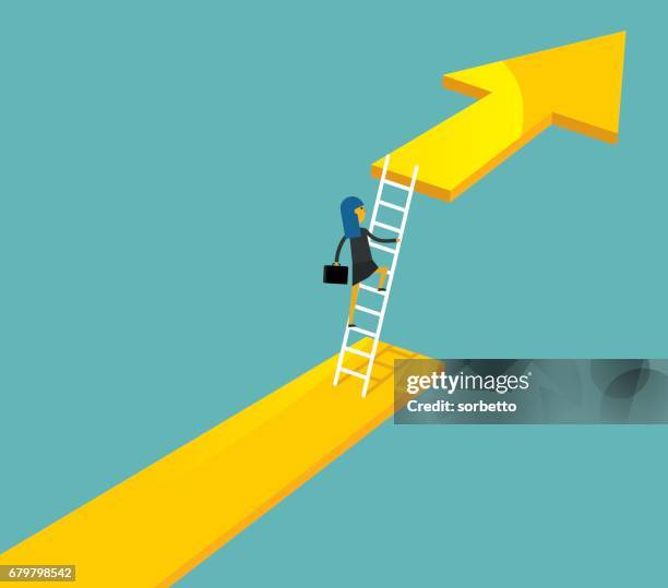 keep growing - businesswoman - climbing ladder of success stock illustrations