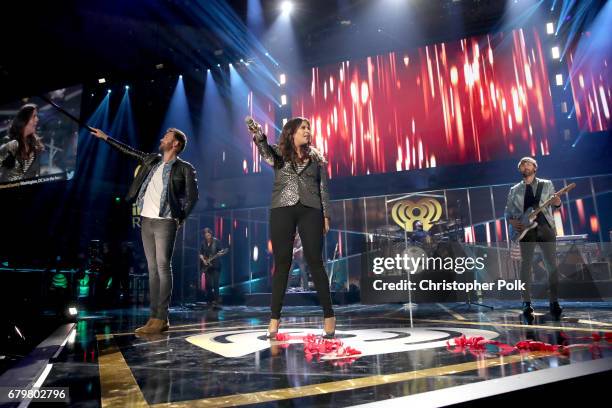 Singers Charles Kelley, Hillary Scott, and Dave Haywood of Lady Antebellum perform onstage during the 2017 iHeartCountry Festival, A Music Experience...