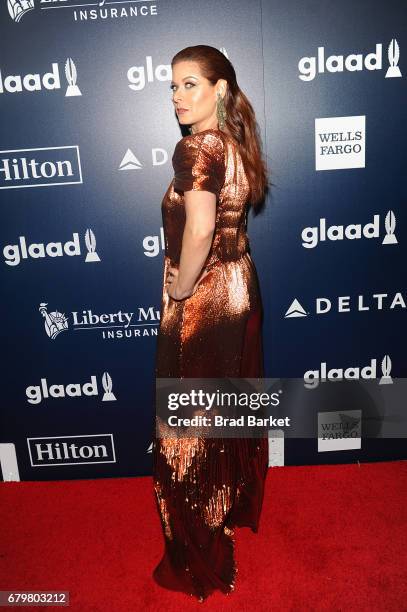 Winner of the GLAAD Excellence In Media Award, Debra Messing, wearing Christian Siriano, attends as Ketel One Vodka sponsors the 28th Annual GLAAD...