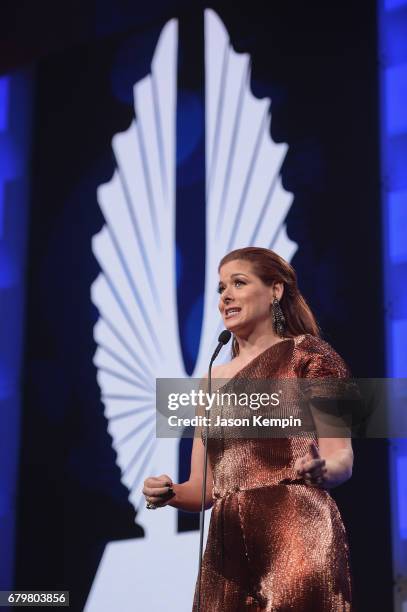 Debra Messing speaks onstage at the 28th Annual GLAAD Media Awards at The Hilton Midtown on May 6, 2017 in New York City.