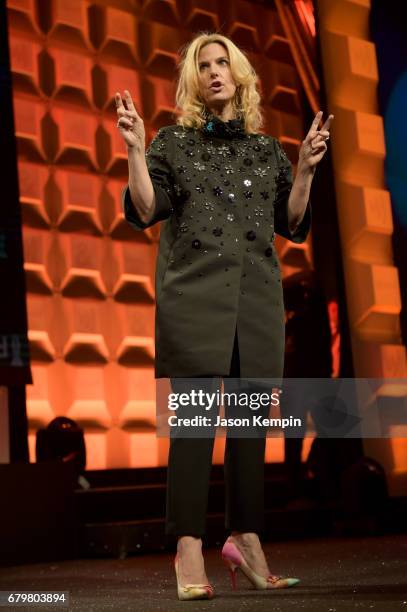 President and CEO of GLAAD Sarah Kate Ellis speaks on stage at the 28th Annual GLAAD Media Awards at The Hilton Midtown on May 6, 2017 in New York...