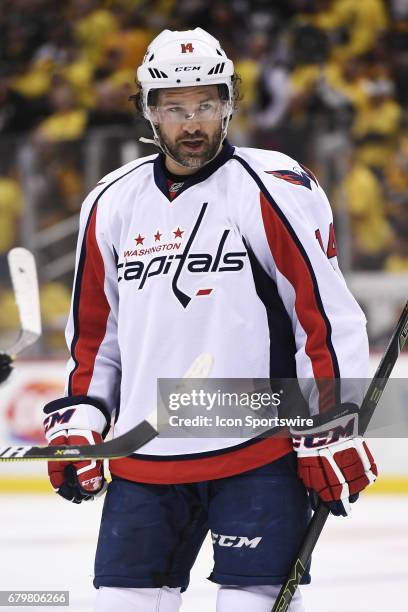 Washington Capitals right wing Justin Williams looks on during the third period. The Pittsburgh Penguins won 3-2 in Game Four of the Eastern...