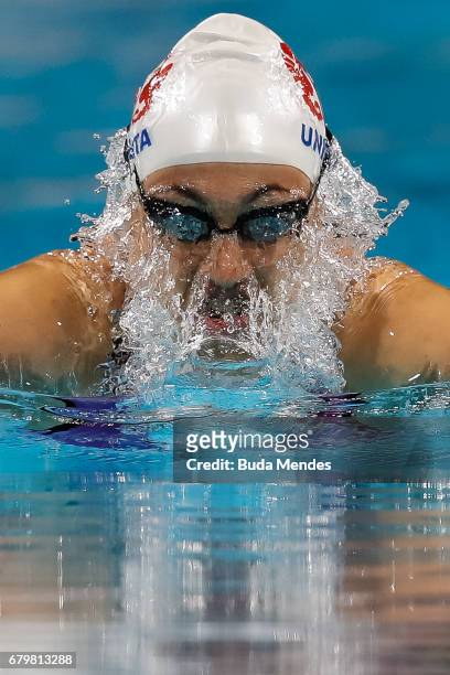 Julia Sebastian of Argentina competes in the Women's 200m Breaststroke final during Maria Lenk Swimming Trophy 2017 - Day 5 at Maria Lenk Aquatics...