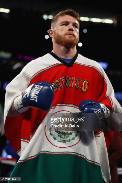 Canelo Alvarez is introduced prior to facing Julio Cesar Chavez Jr. During their catchweight bout at T-Mobile Arena on May 6, 2017 in Las Vegas,...