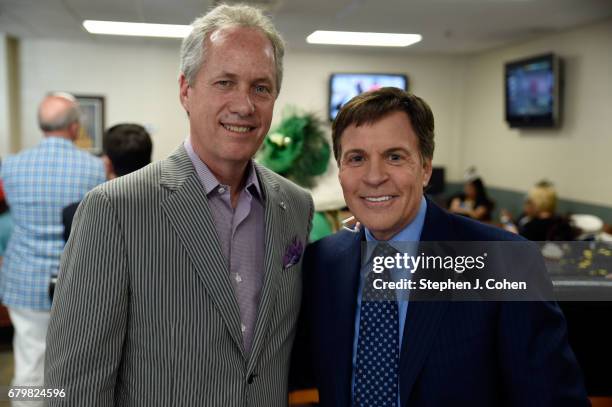 Louisville Mayor Greg Fischer and Bob Costas attends Churchill Downs on May 6, 2017 in Louisville, Kentucky.