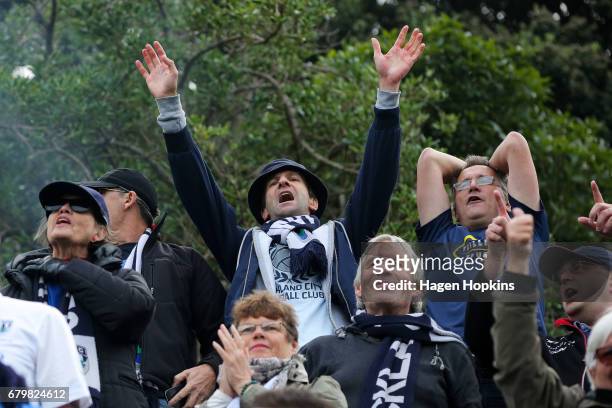 An Auckland City fan shows his support during the OFC Champions League Final match between Team Wellington and Auckland City at David Farrington Park...