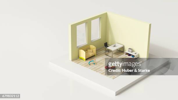 tiny world, home office - schrägansicht stockfoto's en -beelden
