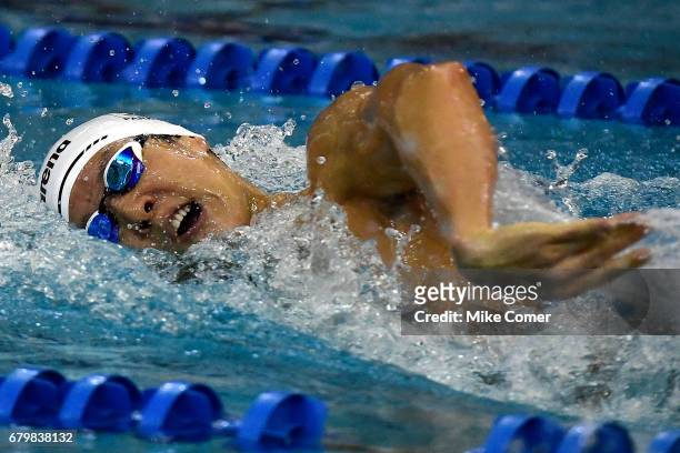 Tae Hwan Park swims on his way to victory in the Men's 200m Freestyle during day three of the Arena Pro Swim Series swim meet at the Georgia Tech...