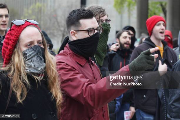 Rally against Islamophobia, White Supremacy &amp; Fascism in downtown Toronto, Ontario, Canada, on May 06, 2017. Protesters clashed with anti-Muslim...