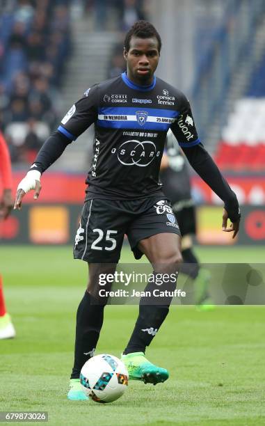 Lassana Coulibaly of Bastia during the French Ligue 1 match between Paris Saint-Germain and SC Bastia at Parc des Princes stadium on May 6, 2017 in...