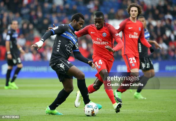Lassana Coulibaly of Bastia, Blaise Matuidi of PSG during the French Ligue 1 match between Paris Saint-Germain and SC Bastia at Parc des Princes...