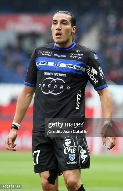 Enzo Crivelli of Bastia during the French Ligue 1 match between Paris Saint-Germain and SC Bastia at Parc des Princes stadium on May 6, 2017 in...