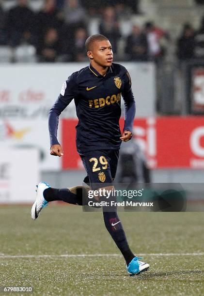 Kylian Mbappe Lottin of Monaco during the Ligue 1 match between As Nancy Lorraine and As Monaco at Stade Marcel Picot on May 6, 2017 in Nancy, France.