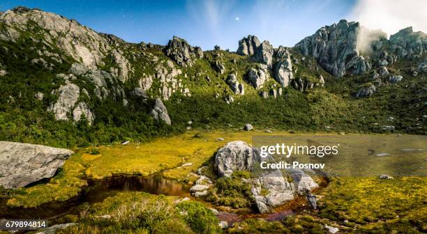 lake oberon basin with mt oberon to the left and mt sirius to the left. - southwest national park stock pictures, royalty-free photos & images