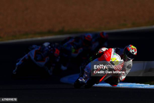 Lorenzo Dalla Porta of Italy and Aspar Mahindra Moto3 rides during warm-up for Moto3 at Circuito de Jerez on May 7, 2017 in Jerez de la Frontera,...